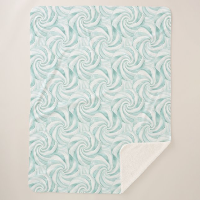 Aqua Mint White Swirls   Sherpa Blanket (Front)