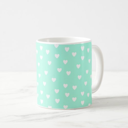 Aqua Mint with Cute White Hearts Pattern Coffee Mug