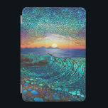 Aqua Mirage Seascape iPad Mini Cover<br><div class="desc">Unleash the magic of the ocean at sunset with this surreal detailed piece,  featuring a stunning blend of blue hues,  iridescence,  and opal and jade colors for an ethereal touch.</div>