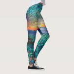 Aqua Mirage Seascape Leggings<br><div class="desc">Unleash the magic of the ocean at sunset with this surreal detailed piece,  featuring a stunning blend of blue hues,  iridescence,  and opal and jade colors for an ethereal touch.</div>