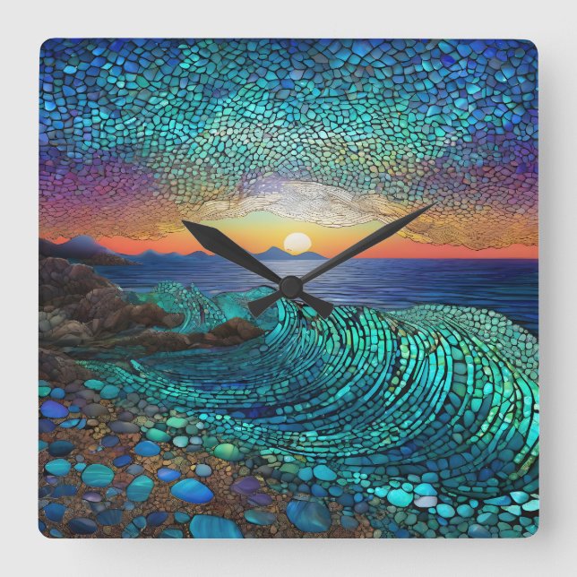 Aqua Mirage Square Wall Clock (Front)