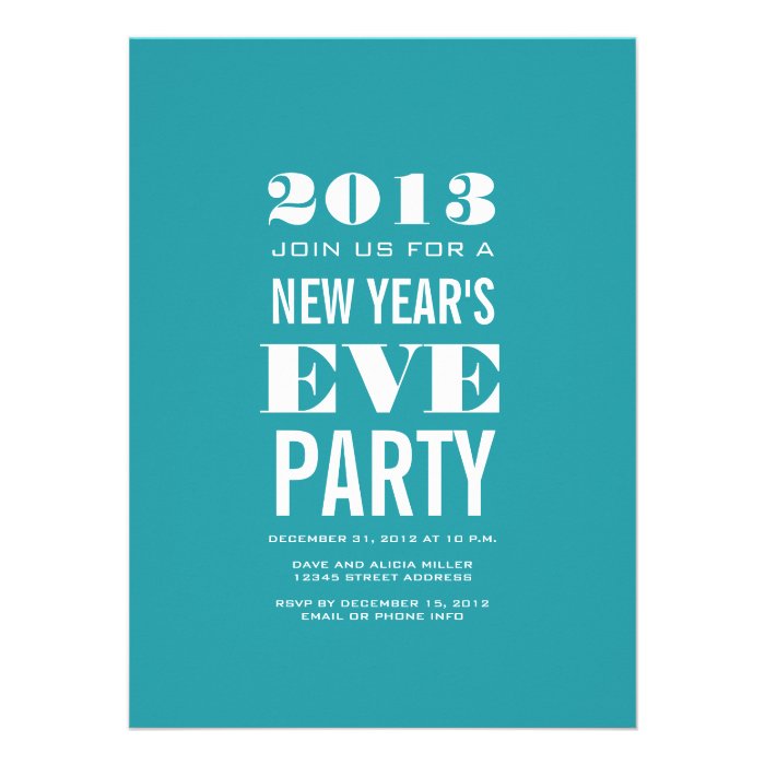 Aqua Modern 2013 New Year's Eve Party Invitation