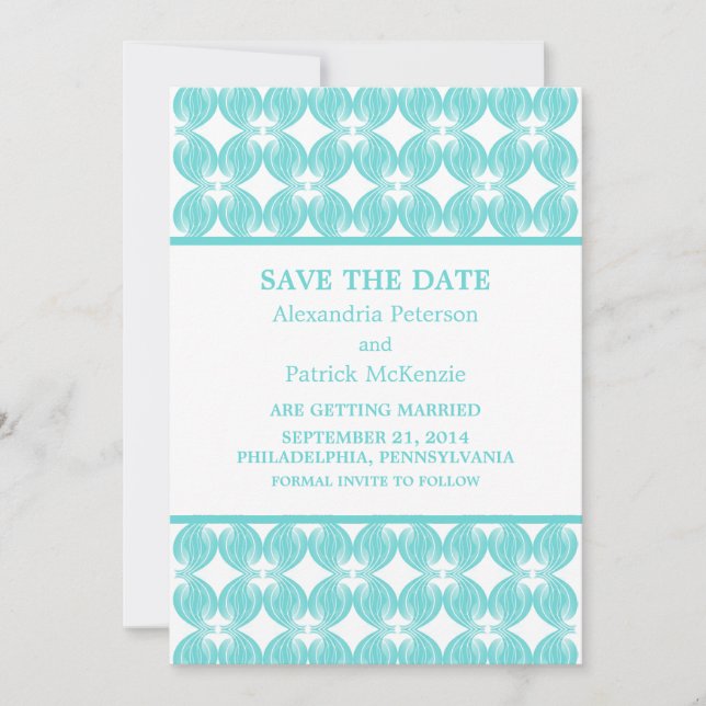 Aqua Modern Deco Save the Date Invite (Front)
