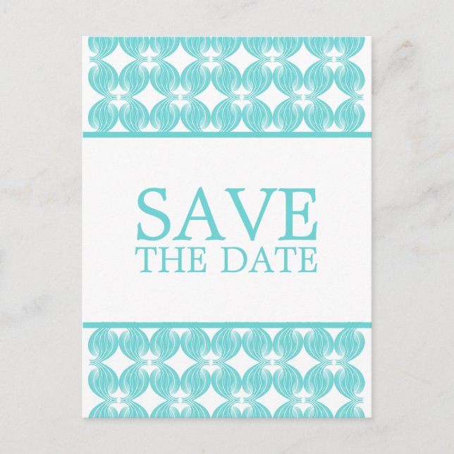 Aqua Modern Deco Save the Date Postcard (Front)