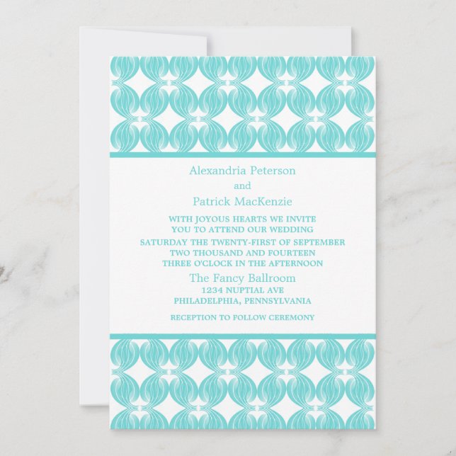 Aqua Modern Deco Wedding Invite (Front)