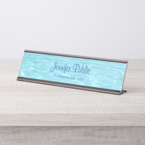 Aqua Modern Elegant Blue Water Template Trendy Desk Name Plate