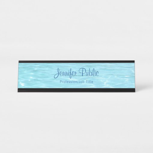 Aqua Modern Elegant Blue Water Template Trendy Desk Name Plate | Zazzle