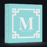 Aqua Modern Greek Key Border Monogram 3 Ring Binder<br><div class="desc">Modern and elegant binder featuring white Greek key border with an aqua blue background. This customizable monogram binder will be also perfect as a personalized gift.</div>