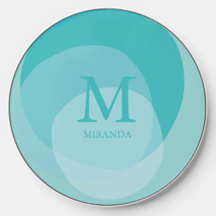 Aqua Modern Monogram Custom Wireless Charger