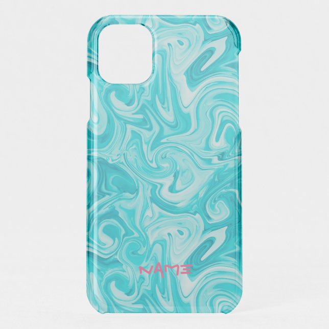 Aqua Modern Paint NAME Pink Water Surfer Beach Uncommon iPhone Case (Back)