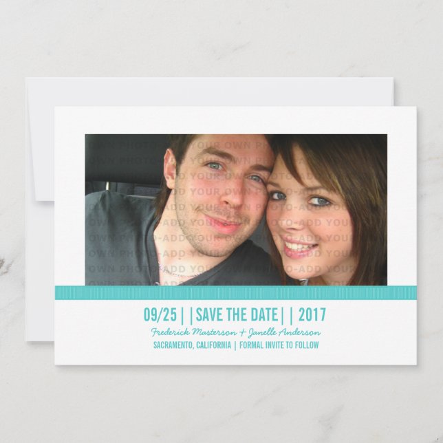 Aqua Modern Photo Save the Date Invite (Front)