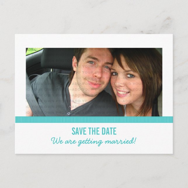 Aqua Modern Photo Save the Date Postcard (Front)