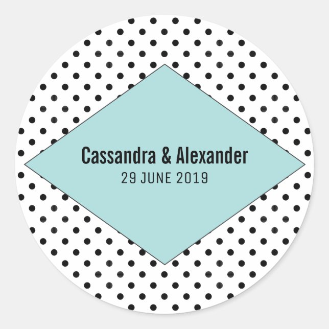 Aqua Modern Polka Dots Wedding Classic Round Sticker (Front)