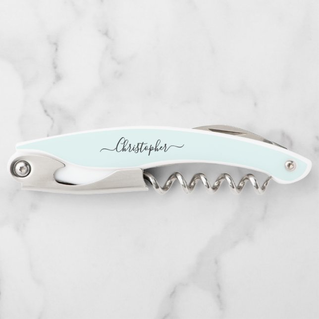Aqua Monogram Beer Wine Corkscrew Bottle Opener (Front)