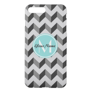 Aqua Monogram Black and Gray Chevron Pattern iPhone 8 Plus/7 Plus Case