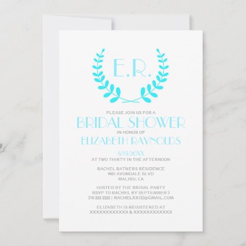 Aqua Monogram Bridal Shower Invitations