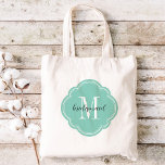 Aqua Monogram Bridesmaid Tote Bag<br><div class="desc">Cute trendy monogrammed wedding party tote bags personalized with a custom monogram initial,  bridesmaid text or add a name or other message. Click Customize It to change text fonts and colors to create a unique one of a kind gift for your bridesmaids and wedding party!</div>