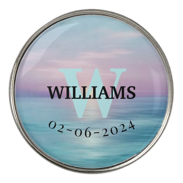Aqua Monogram Initial and Name Personalized  Golf Ball Marker (Front)