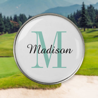 Aqua Monogram Initial and Name Personalized Golf Ball Marker