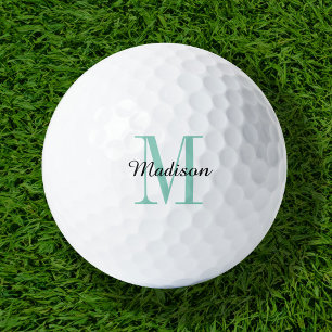 Aqua Monogram Initial and Name Personalized Golf Balls