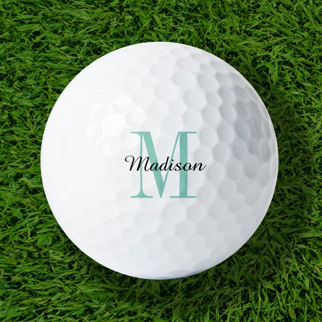 Aqua Monogram Initial and Name Personalized Golf Balls (Creator Uploaded)