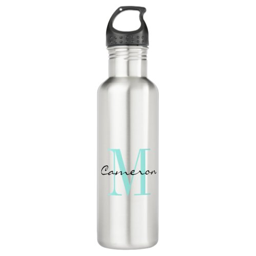 Aqua Monogram Initial and Name Personalized  Stainless Steel Water Bottle