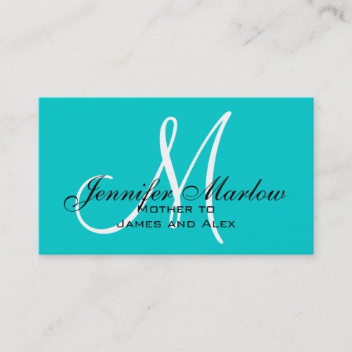 Aqua Monogram Mommy Calling Card Business Cards