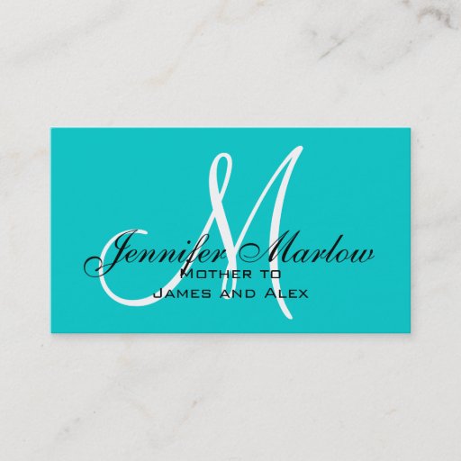Customizable Aqua Monogram Mommy Calling Card Business Cards