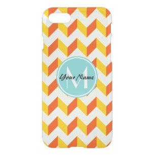 Aqua Monogram Orange and Yellow Chevron Pattern iPhone SE/8/7 Case