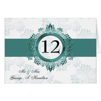 Aqua Monogram Table Seating Card by blessedwedding at Zazzle