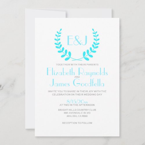 Aqua Monogram Wedding Invitations