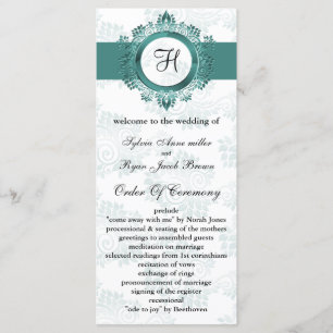 aqua monogram Wedding program