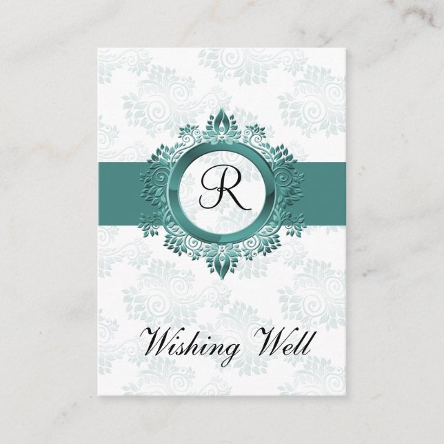 aqua monogram wishing well cards (Front)