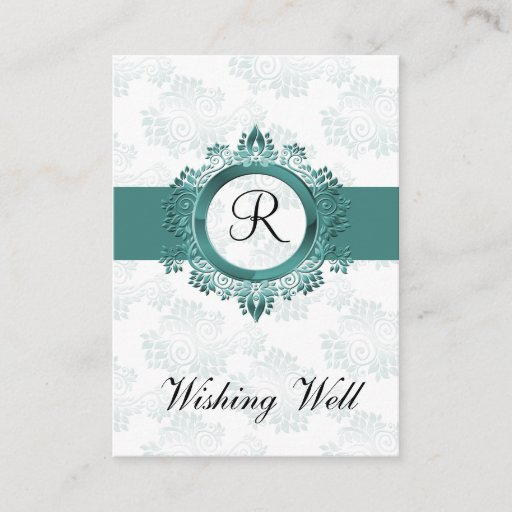 Customizable aqua monogram wishing well cards business card template