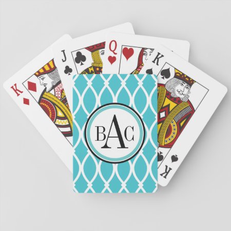 Aqua Monogrammed Barcelona Print Playing Cards