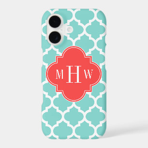 Aqua Moroccan #5 Coral Red 3 Initial Monogram iPhone 17 Case