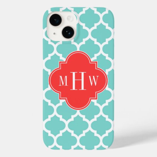 Aqua Moroccan 5 Coral Red 3 Initial Monogram Case_Mate iPhone 14 Case