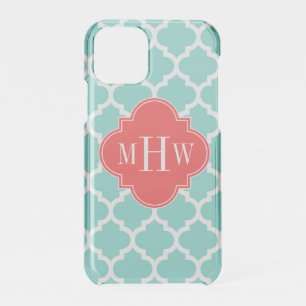 Aqua Moroccan #5 Coral Red 3 Initial Monogram iPhone 11 Pro Case