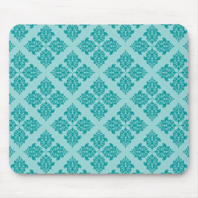 Aqua Moroccan Damask Mouse Pad (Front)