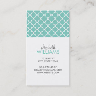 Aqua Moroccan Quatrefoil Pattern Business Card