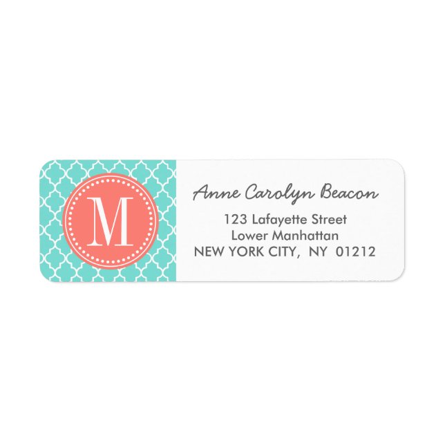 Aqua Moroccan Tiles Lattice Personalized Label (Front)