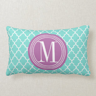 Aqua Moroccan Tiles Lattice Personalized Lumbar Pillow