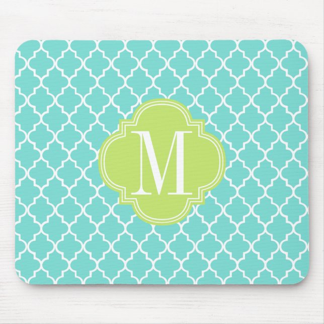 Aqua Moroccan Tiles Lattice Personalized Mouse Pad (Front)