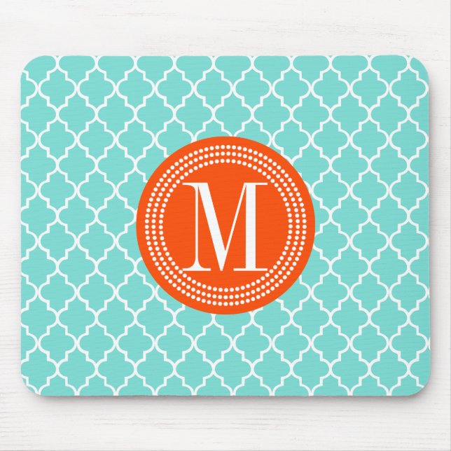 Aqua Moroccan Tiles Lattice Personalized Mouse Pad (Front)
