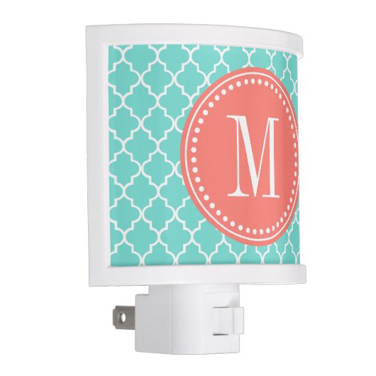 Aqua Moroccan Tiles Lattice Personalized Night Light (Right)