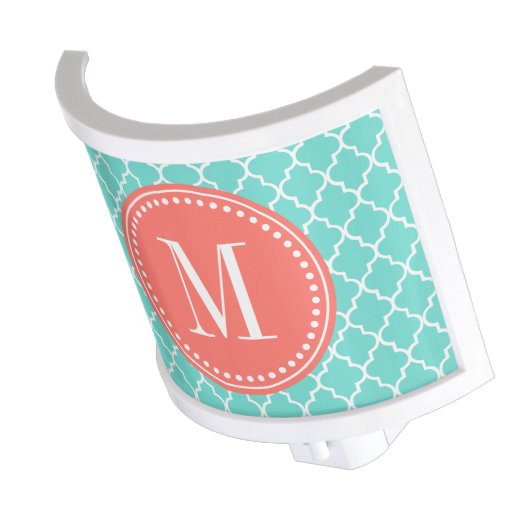 Aqua Moroccan Tiles Lattice Personalized Night Light (Angled)
