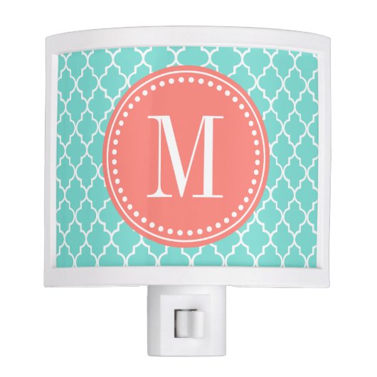 Aqua Moroccan Tiles Lattice Personalized Night Light (Front)