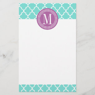 Aqua Moroccan Tiles Lattice Personalized Stationery
