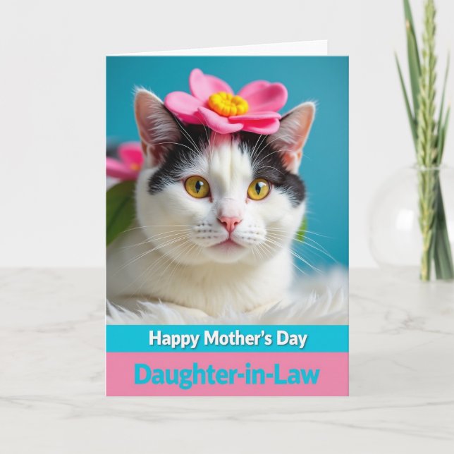 Aqua Mothers Day Feline Friend Card (Front)