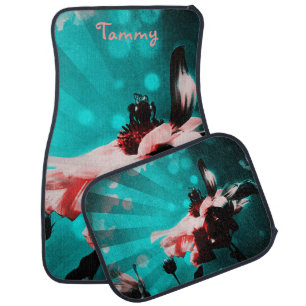 Aqua N Pink Retro Sunflower Car Mats *Personalized